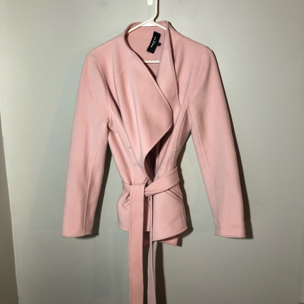 Paule Ka Paris pink wool blend tie shawl collar jacket 40(us M) quiet luxury